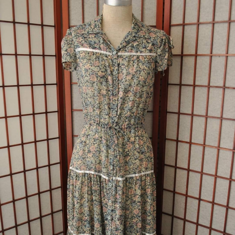 Vintage 1970s Foxy Lady Floral Prairie Dress